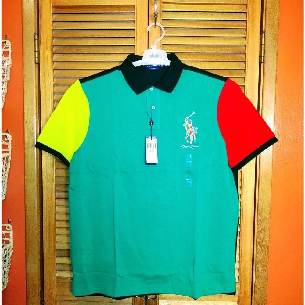 Polo Ralph Lauren Polo Shirt Mens Large Green Red Black BIG PONY NEW Classic Fit